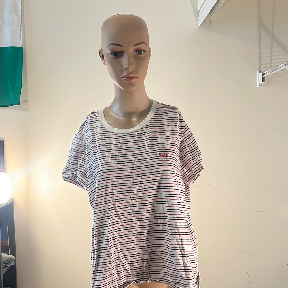 Levi's White and Black Striped Short Sleeve Tee (#12)